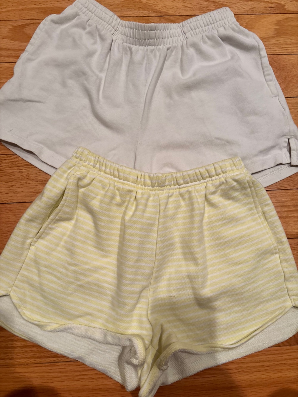 Casual Yellow & White Striped Elastic Waist Shorts